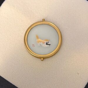 Gold Framed Cat Embroidery Pendant